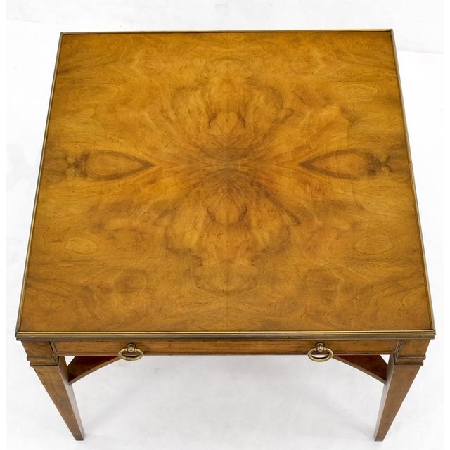 Baker Burl Walnut Square Brass Gallery Top Drawer Side Lamp Table Night Stand For Sale - Image 15 of 18