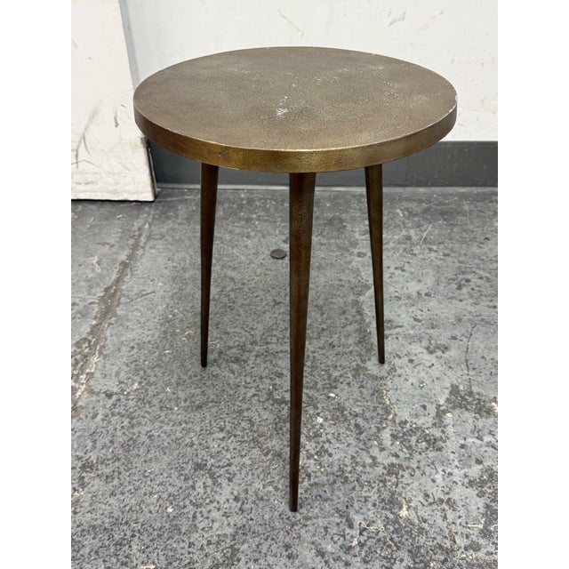 Bronze West Elm Casted Tripod Round Side Table + Tray For Sale - Image 8 of 12