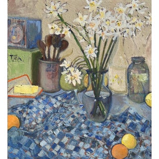 Expressionist Still Life Daffodils Original Oil Painting Hartman For Sale