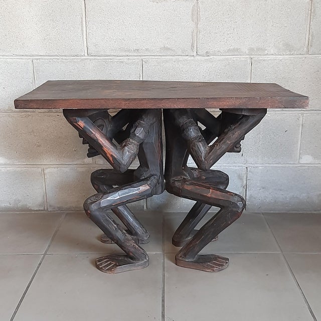 African Table in Carved Wood with Tribal Sculpture For Sale - Image 16 of 16
