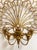 Impressively large scale gilt fan 5-arm wall candelabra sconce. Features a single wood arm with five taper candle holders...