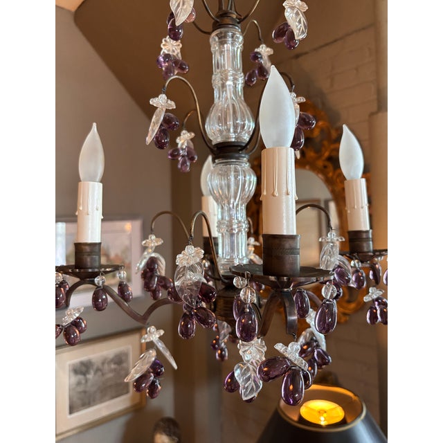Antique Louis XV Style Four Arm Chandelier With Amethyst Color Grape Clusters For Sale - Image 12 of 12
