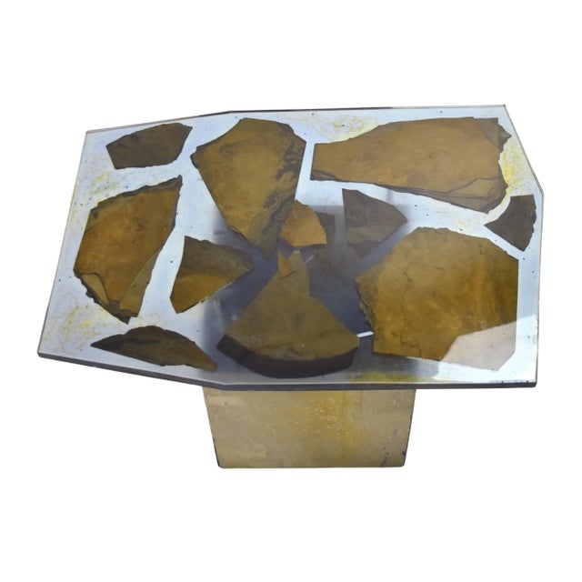 Custom Studio Made Side Table With Resin and Slate Top and Light Up Base For Sale - Image 9 of 13