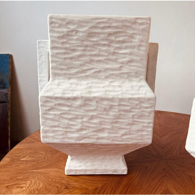 Modern Textured Stoneware Urn With Handle For Sale - Image 3 of 6