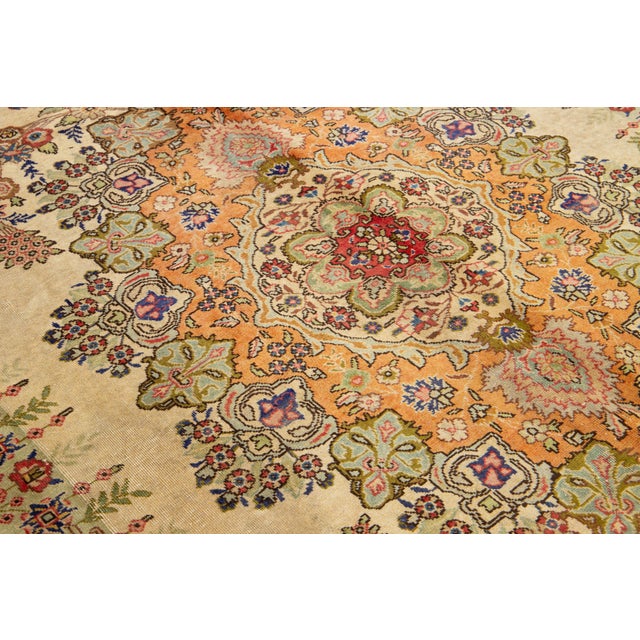 Vintage 1930s Tan Handcrafted Persian Wool Rug With Rosette Motif For Sale - Image 10 of 10