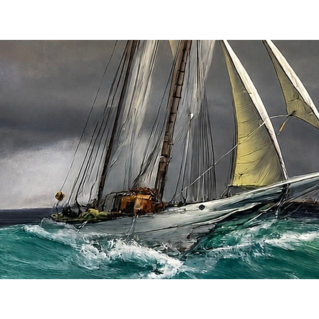 This expressive mid‑century nautical painting by Kipp Soldwedel brings movement, atmosphere, and coastal charm to any...