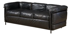 Early Year LC2 Black Leather Three-Seat Sofa by Le Corbusier for Cassina, Signed