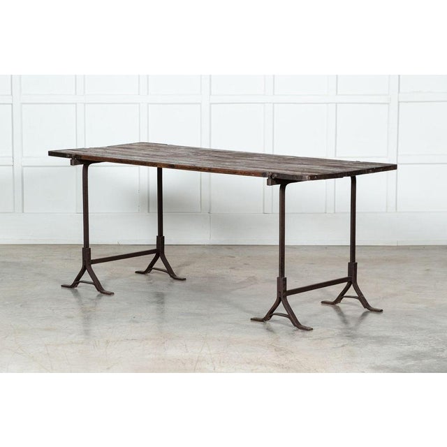 19th Century Iron & Pine Trestle Table, 1890s For Sale - Image 4 of 16