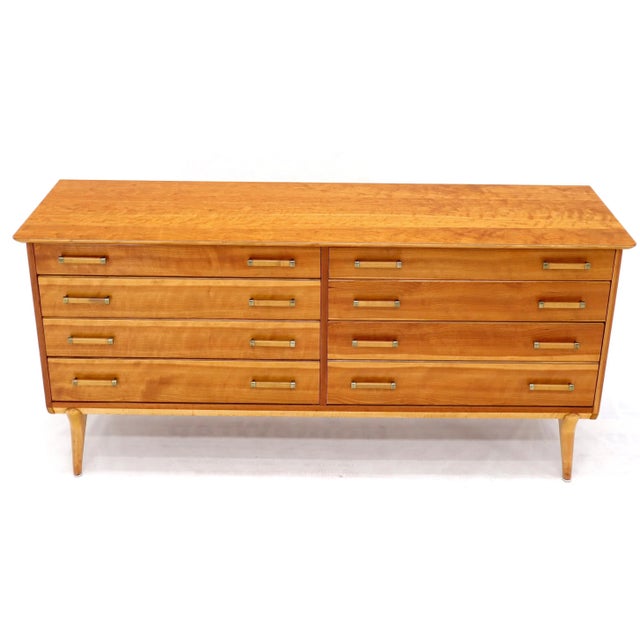 Mid-Century Modern 7 drawers solid cherry long dresser credenza by Renzo Rutily for Johnson Furniture. Near mint condition.