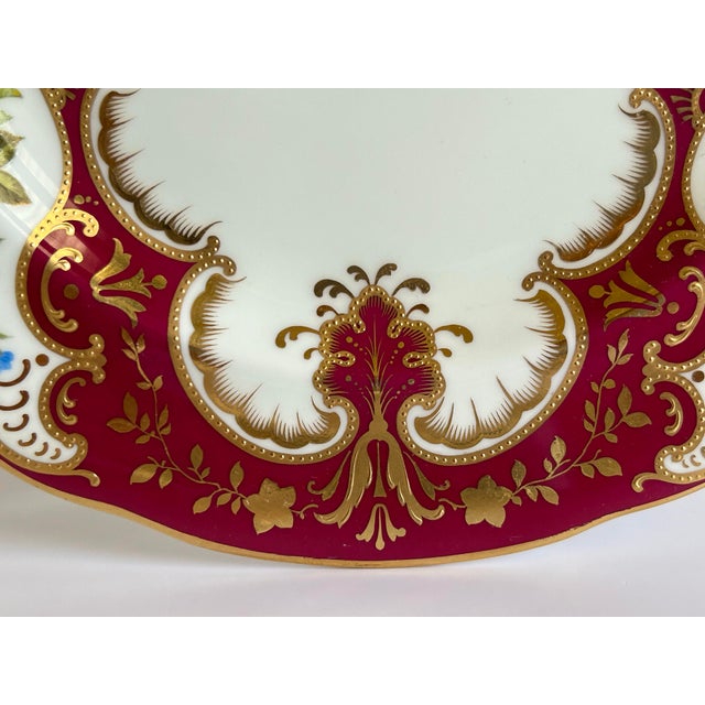 1900 - 1909 Antique Cauldon England Hand Painted Floral Raised Gold Porcelain Cabinet Plate For Sale - Image 5 of 12