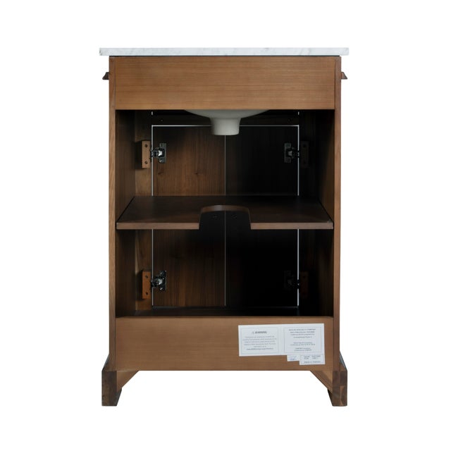 Coffee Rachelle 24 in. W Rectangular Wood & Marble Bathroom Vanity with Storage, Natural Walnut For Sale - Image 8 of 11