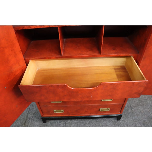 Chinoiserie style linen press with dividers and brass hardware