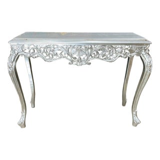 1990s Baroque Console Table – Silver Leaf Finish With Carvings For Sale