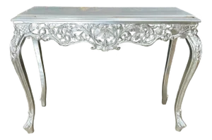1990s Baroque Console Table – Silver Leaf Finish With Carvings
