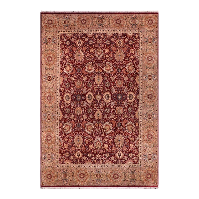 Shabby Chic 1990's Pak-Persian Red/Beige Wool Rug - 9'3'' X 12'11'' For Sale