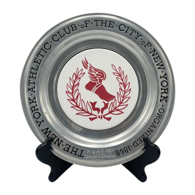 Silver Vintage New York Athletic Club 1987 Women's Doubles Pewter Plate Plaque 11"d For Sale - Image 8 of 8
