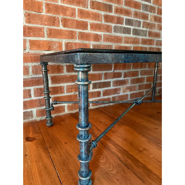 Brutalist Vintage Brutalist Faux Verdigris Finish Glass Top Coffee Table - Styled After Giacometti For Sale - Image 3 of 5