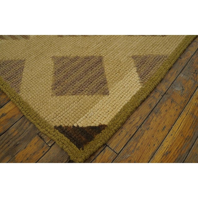 1960s Beige Brown Diamond Vintage American Hooked Rug 3'10" X 5'10" Knotted Pile Wool Carpet For Sale In New York - Image 6 of 6