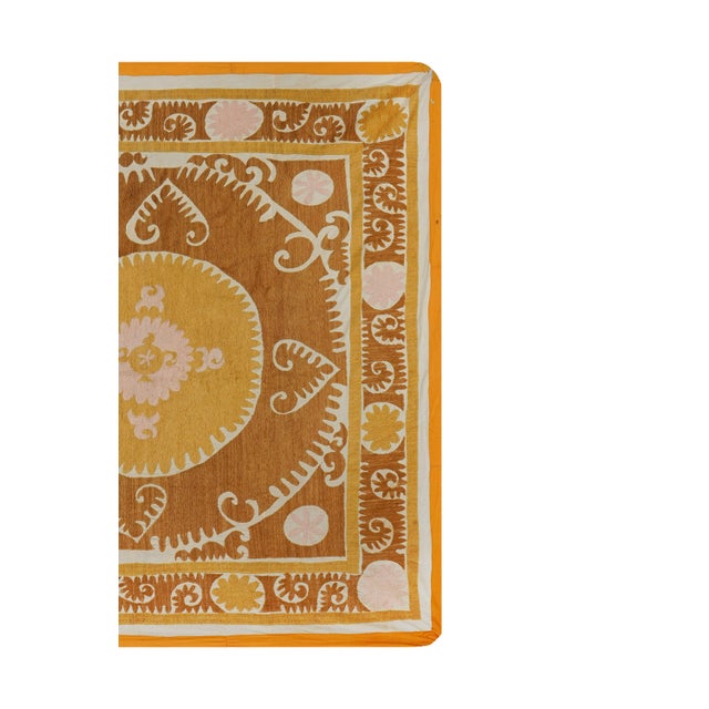1960s Yellow Brown Suzani Wall Hanging - Tribal Textile For Sale - Image 5 of 12