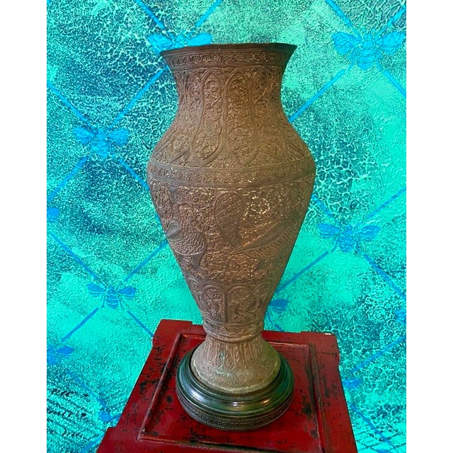 1940s 1940s Indian Brass Vase With Engraved Designs For Sale - Image 5 of 12