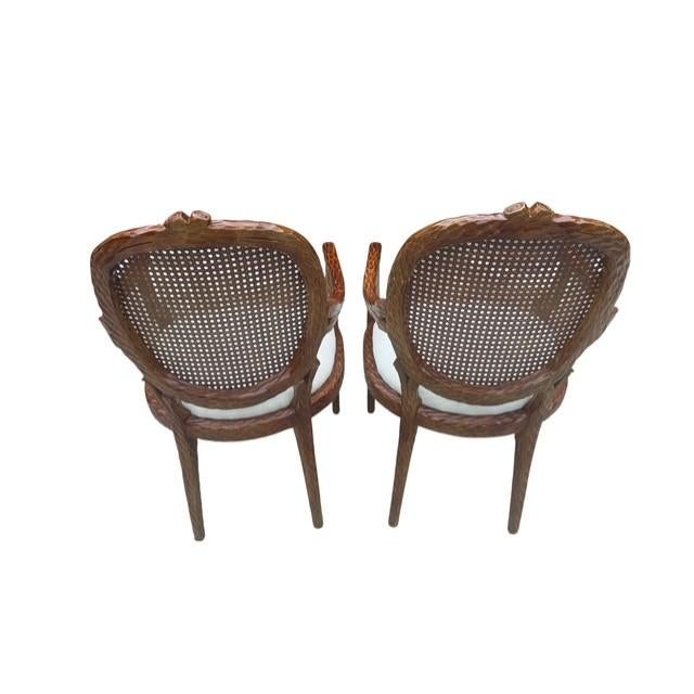 1970s Restored French Provincial Cane Back Armchairs – Pair For Sale - Image 17 of 18