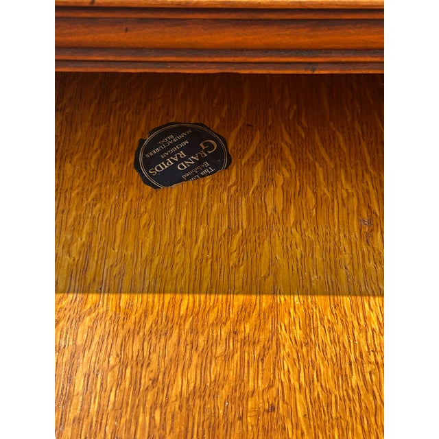 American Antique Grand Rapids Carved Wood Cabinet on Casters – Michigan Made | Solid Wood For Sale - Image 3 of 3