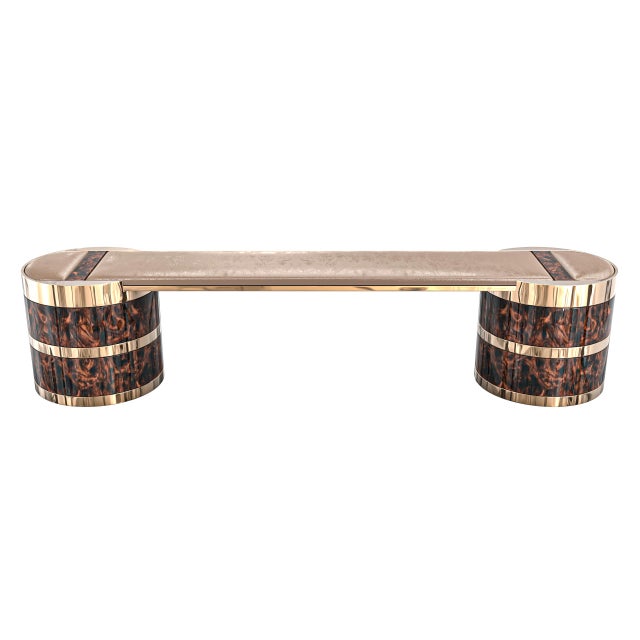 "Rossetto" Bench With Burl Walnut and Bronze Details, Hand Made For Sale - Image 4 of 6