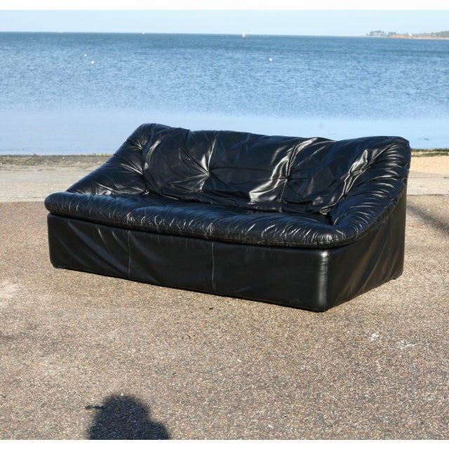 Black Leather Sofa by De Pas, D'Urbino and Lomazzi for Cinna, France, 1980s For Sale - Image 14 of 18