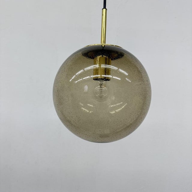 Brass and Smoked Glass Ball Pendant from Limburg Glashütte, 1970s For Sale - Image 18 of 18