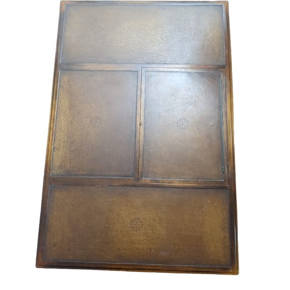 English Late 20th Century Theodore Alexander Regency Style Mahogany & Leather Writing Desk With Carved Ribbon Motif Legs For Sale - Image 3 of 18