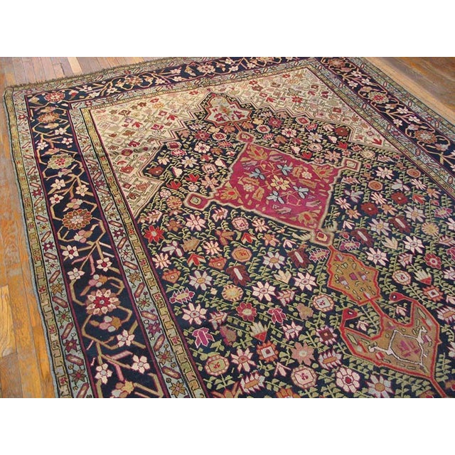 Mid-Century Modern Beautiful Ivory With Black Border With One Diamond on the Center in a Geometric Design Antique Caucasian Karabagh Gallery Rug For Sale - Image 3 of 6