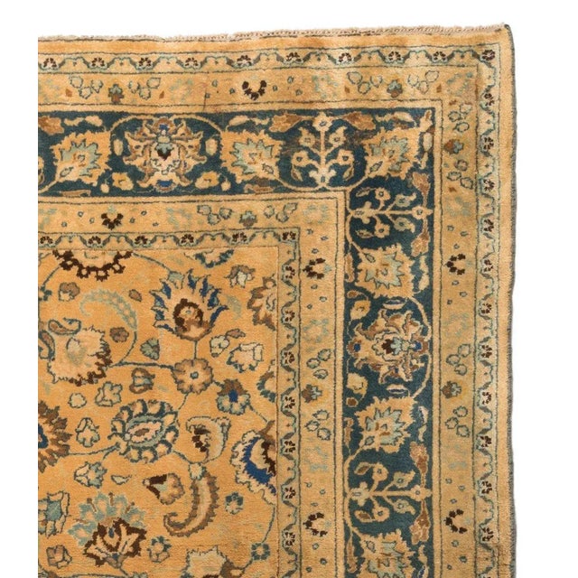 Persian 1940s Ivory and Navy Blue Persian Mashad Rug For Sale - Image 3 of 5