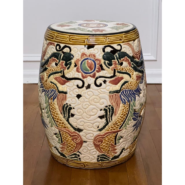 20th Century Chinese Dragon Ceramic Hand-Painted Garden Stool For Sale In Philadelphia - Image 6 of 14
