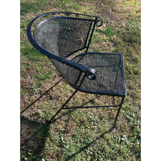 1970s Beautiful Vintage Wrought Iron Woodard Patio Set Table and 4 Barrel Chairs, Attributed For Sale - Image 5 of 5