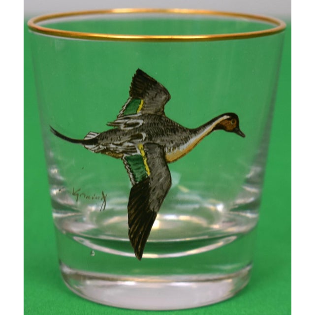 Set X 4 Cyril Gorainoff Hand Enamel Painted Game Bird Old Fashioned Glasses For Sale - Image 4 of 5