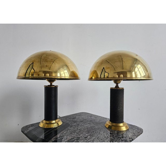 Mid-Century Modern Table Lamps in Brass and Leather, Austria, 1960s, Set of 2 For Sale - Image 3 of 12