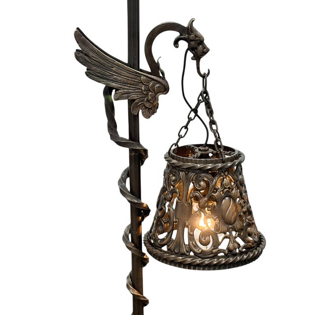 1910s 1910s Spanish Revival Cast Bronze Davenport Accent Floor Lamps with Flying Dragons, Twisted Tails - Restored Rewired For Sale - Image 5 of 16