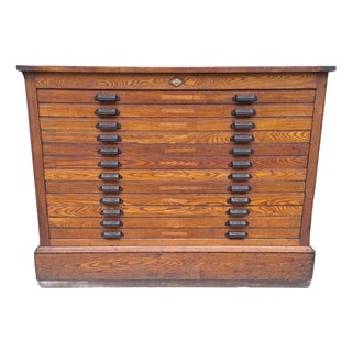 Antique Hamilton Oak 12 Drawer Flat File For Sale