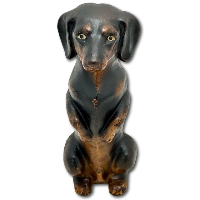 1930s Outstanding & Very Rare Large Vintage Cast Iron "Begging Dachshund" Signed by Maker & Dated 1931 - 11 Inches Tall For Sale - Image 5 of 18