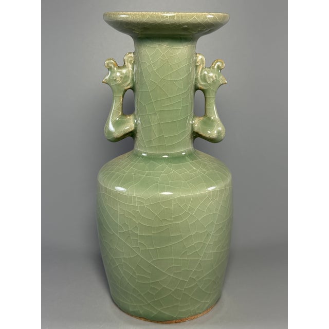 Antique Chinese Longquan Celadon Phoenix Ear Vase For Sale - Image 4 of 6