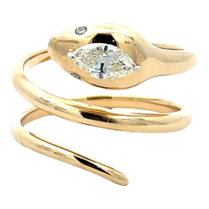 18k Yellow Gold Marquise Diamond Snake Swirl Ring, Size 6.75