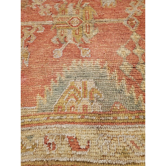 Mid-Century Modern Early 20th Century Early 20th Century Antique Oushak Carpet, Oriental Rug, Handmade Rug Saffron, Light Blue and Coral For Sale - Image 3 of 13