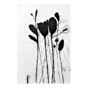 Contemporary Abstract Charcoal & Oilstick on Paper Painting "In the Weeds Ink Bloom #2" by Robert Baribeau