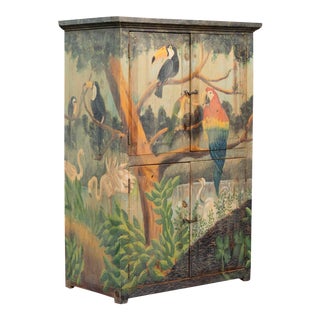 Vintage Scenic Hand Painted Tropical Armoire For Sale