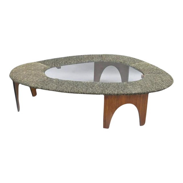 Henry P Glass Style Intimate Island Suite Walnut Upholstered Mid Century Coffee Table For Sale