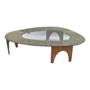 Henry P Glass Style Intimate Island Suite Walnut Upholstered Mid Century Coffee Table