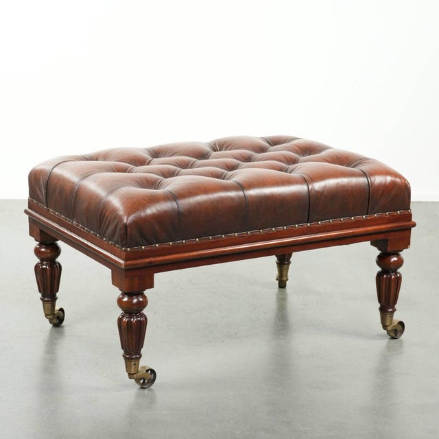 Large Chesterfield Ottoman in Brown Cowhide Leather For Sale - Image 12 of 12