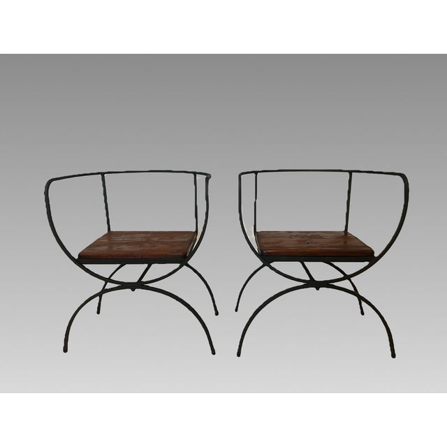 Mid-Century Modern Mid Century Modern Style Minimalist Black Wrought Iron Occasional Chairs, a Pair For Sale - Image 3 of 14