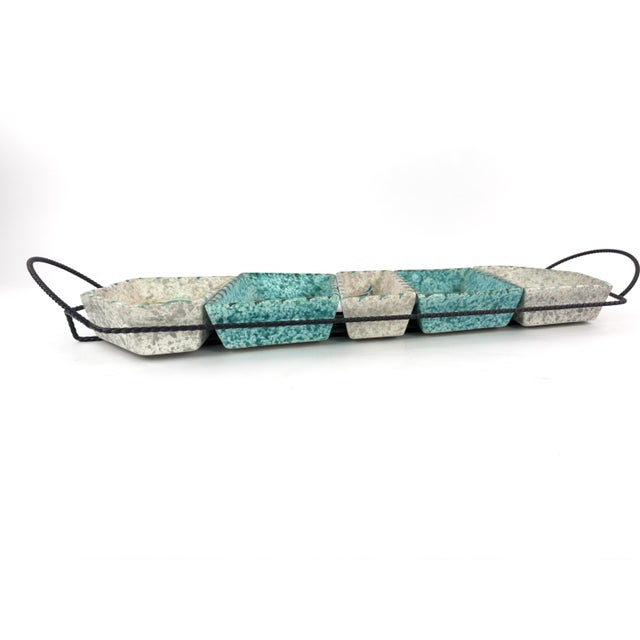 1960s French Vallauris Borty Ceramic Aperitif Serving Set in Iron Holder For Sale - Image 12 of 18
