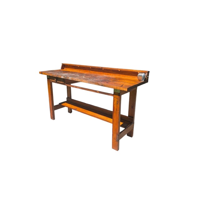 Mid-20th Century Industrial Solid Wood Carpenter's Workbench Console Table For Sale - Image 6 of 18